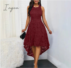 Ingvn - Women Sexy Lace Sleeveless Elegant Summer Irregular Swing Long Dresses