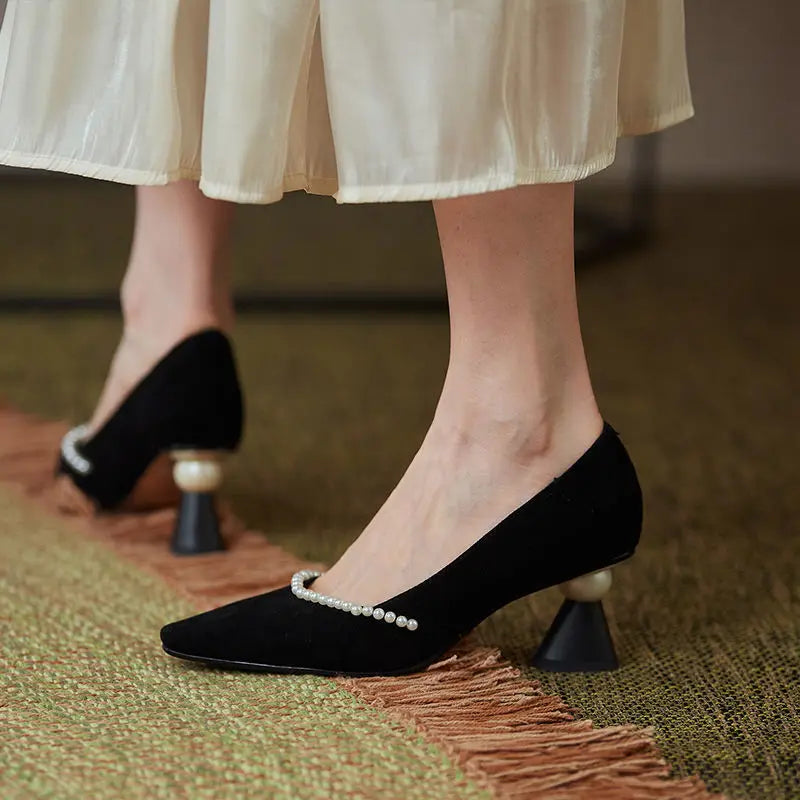 Pointed Toe White Women's Summer Footwear Shoes for Woman Pumps Pearl High Heels Black on Heeled Wedding Bride Shoe 39 Y2k
