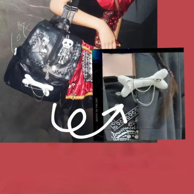 Ingvn  Gothic Y2k Backpacks for Women Vintage Black Skeleton Cross Hip Hop Backpack Aesthetic Fashion Pu Leather Luxury Female Bag