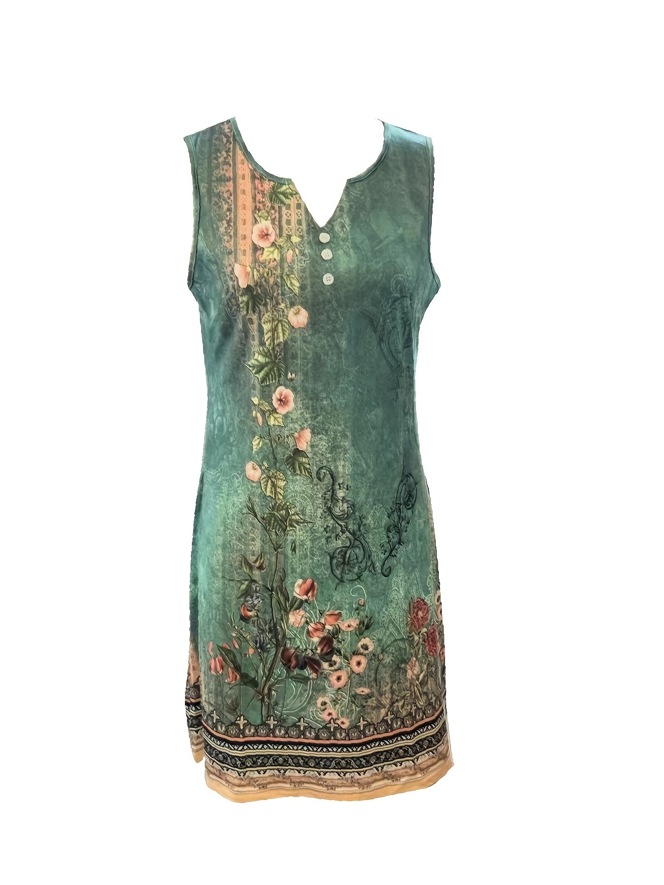 Elegant Floral Notched Vest Dress for Women – Machine Washable, Stretch Fit, Multi-Seasonal Sleeveless Apparel with Button