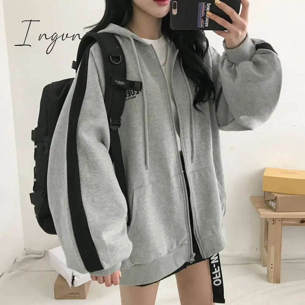 Ingvn - Oversized Hoodies Women Casual Long Sleeve Loose Sweatshirts Female Harajuku Street Boyfriend Style Sweatshirt Fleece Clothes