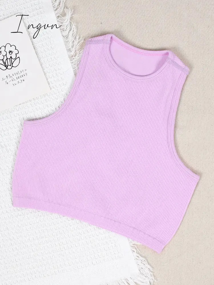 Ingvn - Crop Top Women Fashion Basic Sleeveless Sport Vest Solid Color Fitness Tank Top Seamless Streetwear Base Tees Tops