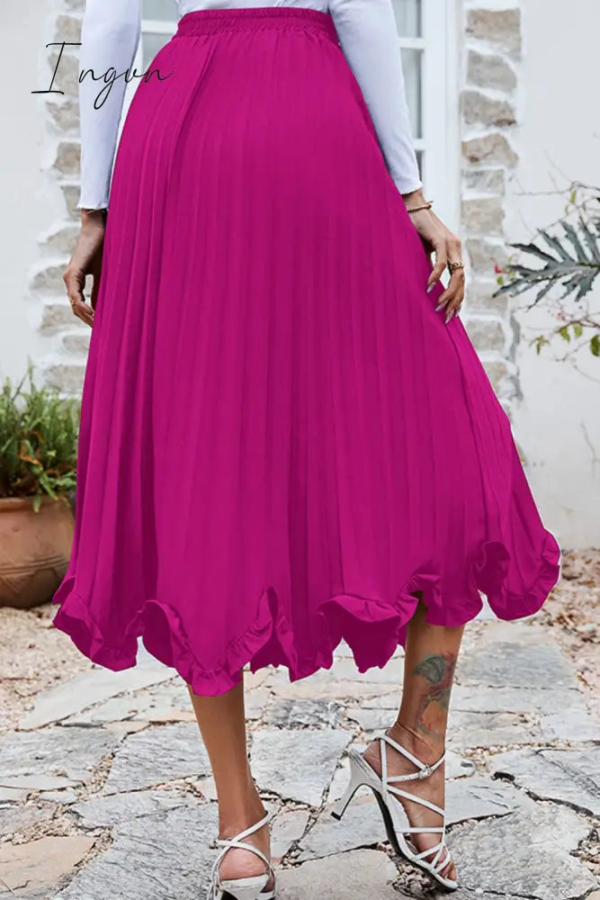 Ingvn - Frill Trim Smocked Waist Midi Skirt