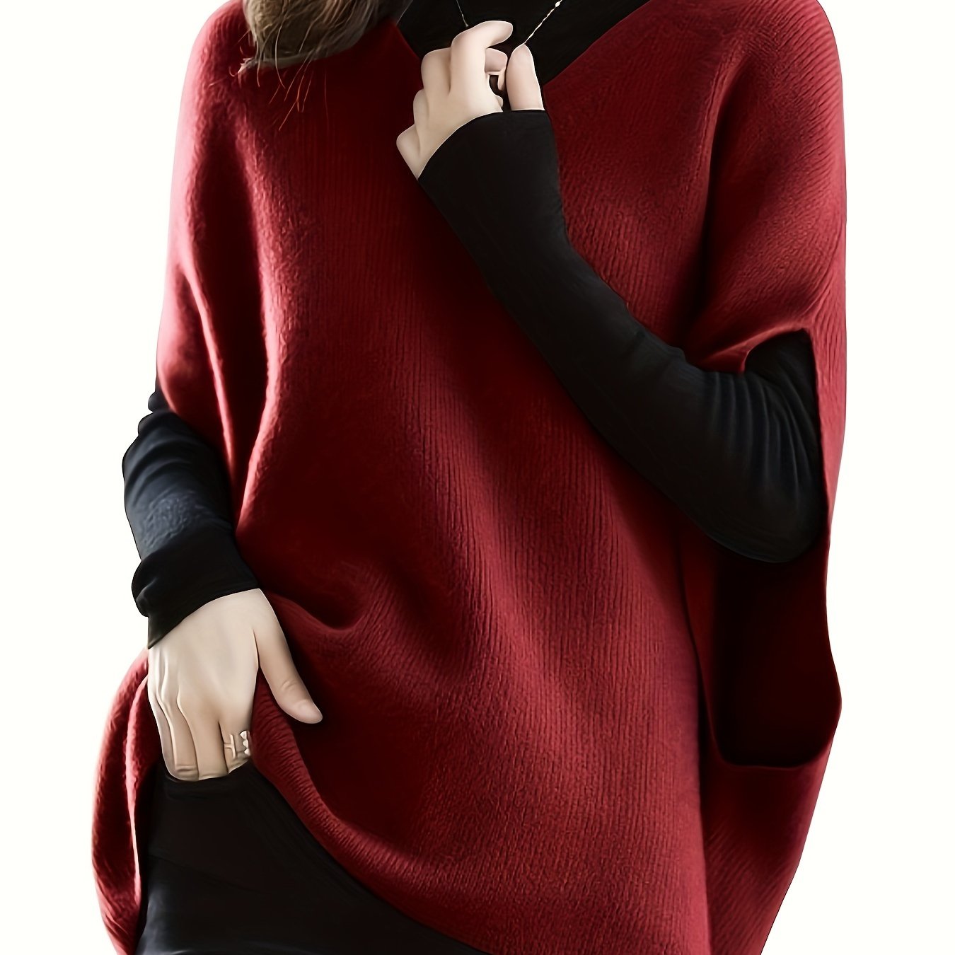 Women's V-Neck Knitted Cardigan, Casual Loose Fit Batwing Sleeves, Solid Color, Polyester, Spring/Autumn Fashion, Sleeveless Pullover Top for Ladies