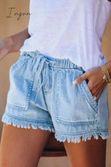Ingvn - Adjustable Tassel Pockets Design Denim Shorts(3 Colors)