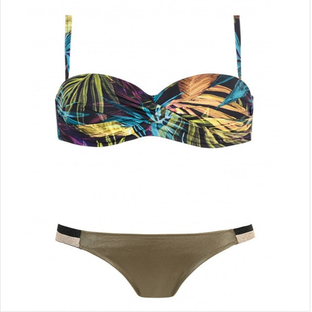 Vintage Retro Bikini Patchwork Swimsuit Thong Brazilian Sexy Swimwear Female  New Summer Micro V-bar Green Bathing Suits