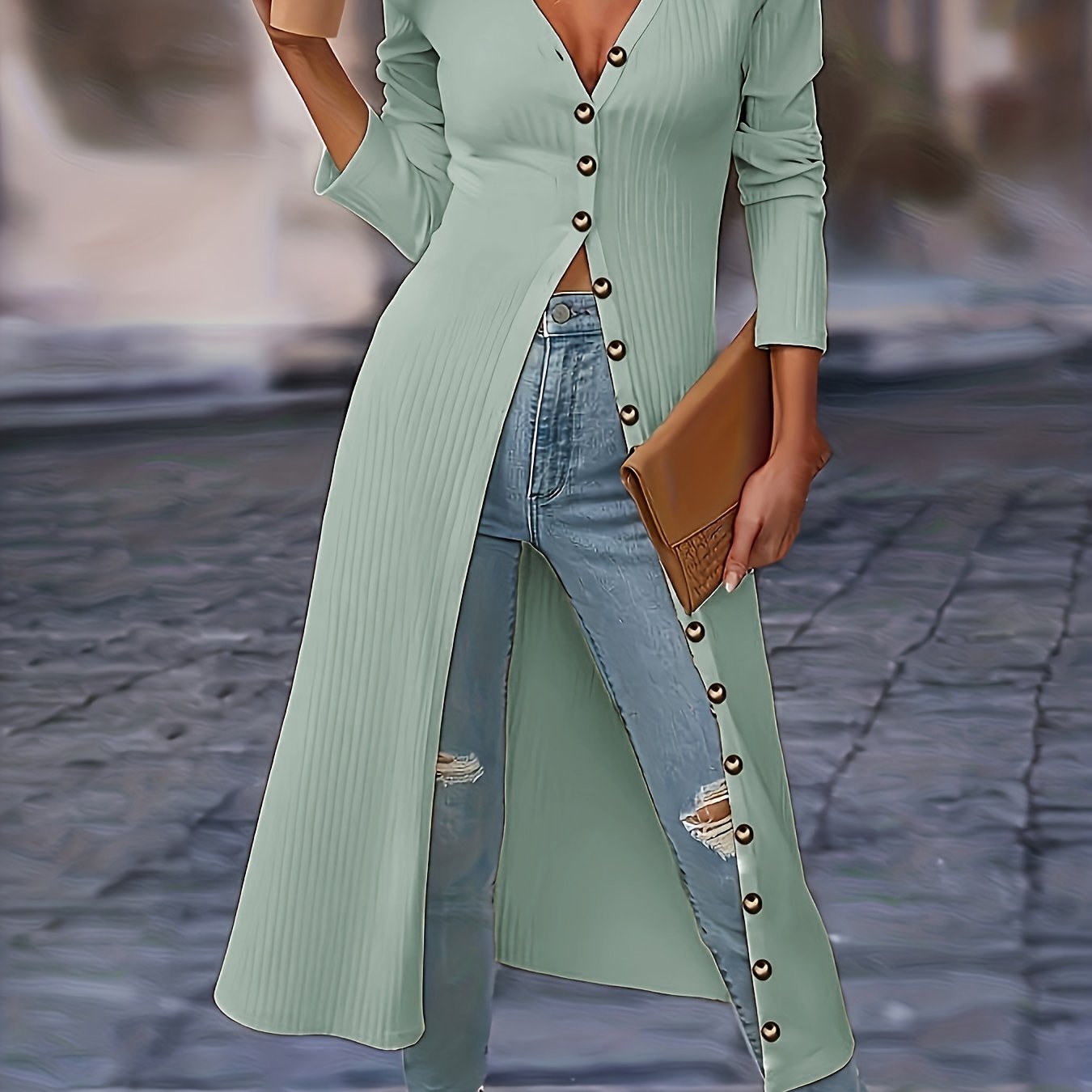 Womens Chic Solid Knit Cardigan - Soft Button Down, Long Sleeve, Slim Fit, Long Length - Perfect for Layering, Elegant Casual Wear