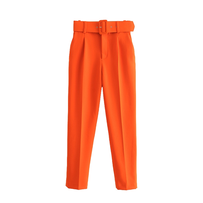 Woman White Career Pant Office Lady Straight Pants Belt Casual Ankle Length Women Trousers Oem Female Suit Set