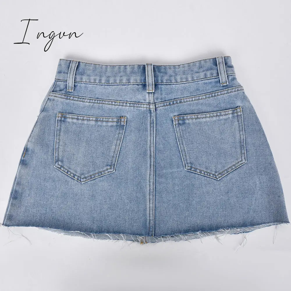 Ingvn - Womens Fashion Denim Skirt Pattern Emboridery Tassel Pocket Zipper Straight Hot Women Bottoms Holiday Vocation Casual Wear Y2k Clothes