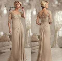 Ingvn - Champagne Mother Of The Bride Clothes Plus Size Chiffon Halbarm Bride Patin Evening Dress For Wedding Vestidos De Novia