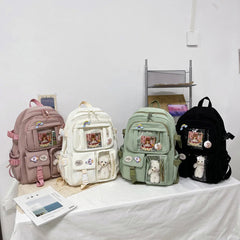 INGVN  Kawaii Aesthetic Women Backpack School Bag for Teen Girls Japanese Korean Rucksack Student Bookbags with Cute Accessor Mochila