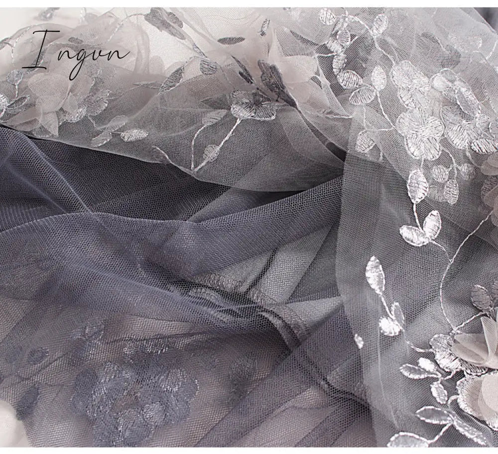 Ingvn - Luxury Woman Skirts Korean style Fashion Elastic Waist Appliques Embroidery Floral Mesh Skirt Long Gauze Ball Gown Skirt