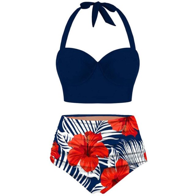 Women Swimsuits Vintage Bandeau Push Up Polka Dot Plus Size Bathing Suits High Waisted Bikini