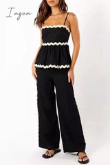 Ingvn - Casual Ripple Draw String Backless Contrast Sleeveless Two Pieces