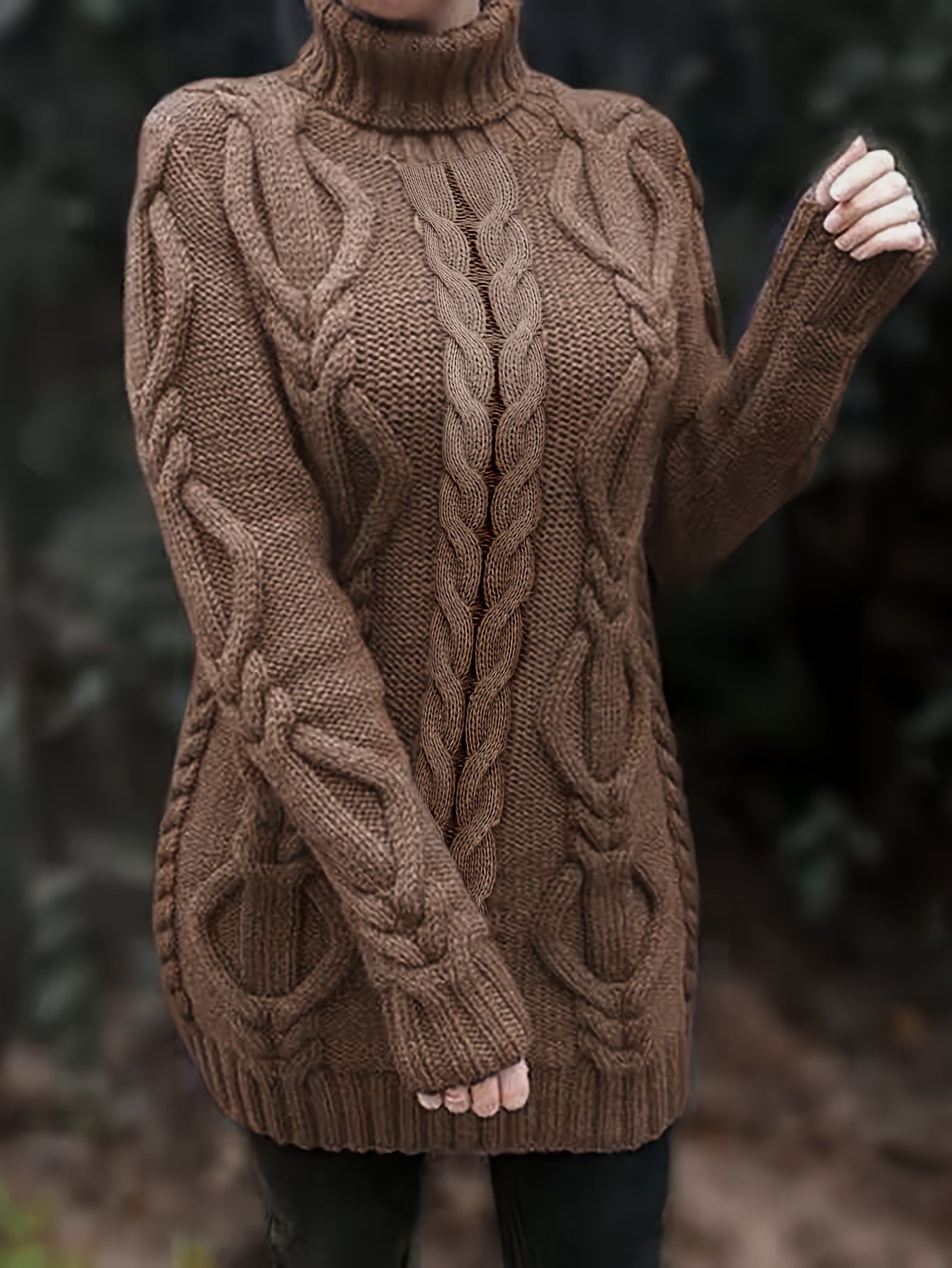 Cozy Cable Knit Dress - Long Sleeves & Turtle Neck - Versatile & Warm for Spring/Fall - Multiple Colors Available