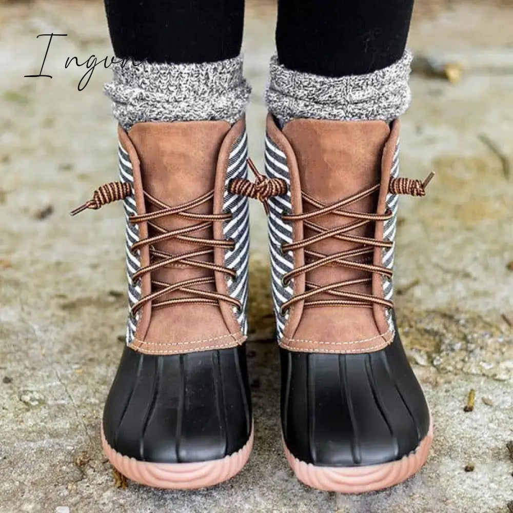 Ingvn - Women Waterproof Lace Up Duck Boots