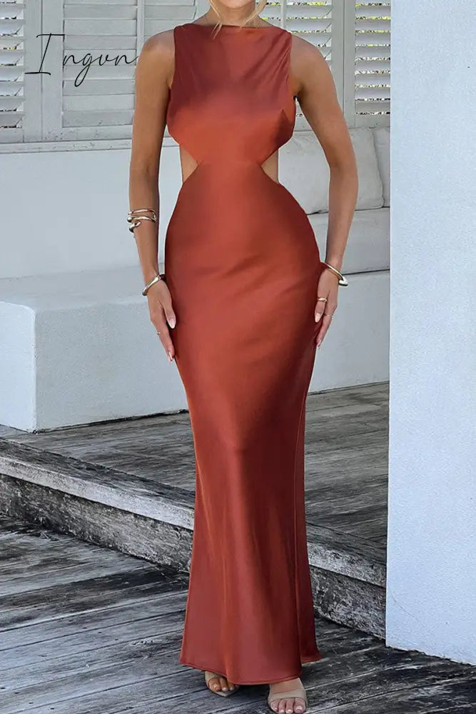 Ingvn - Sexy Celebrities Solid Backless O Neck Wrapped Skirt Dresses