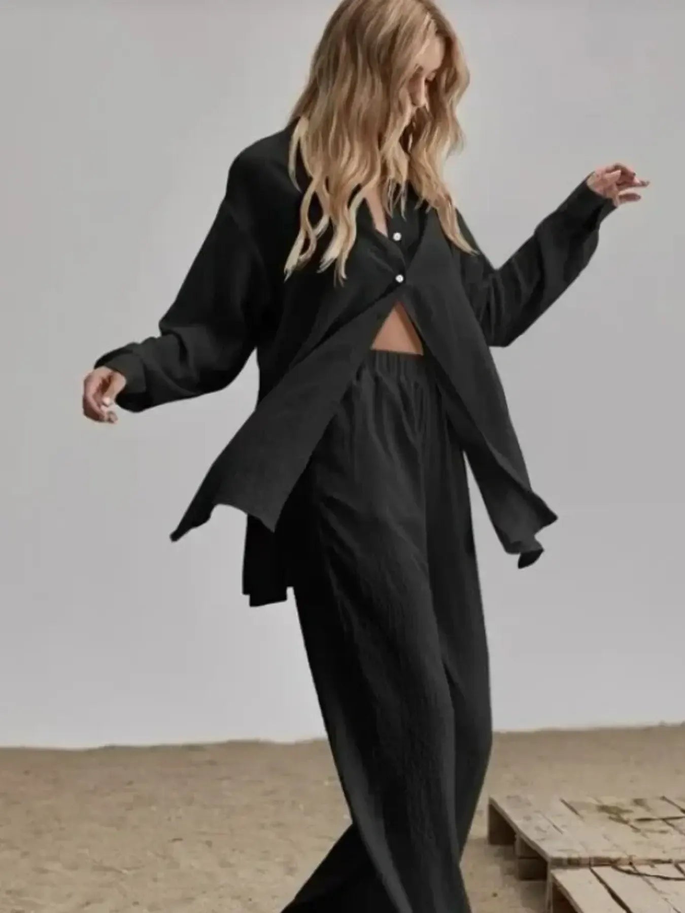 Button Up Long Sleeve Shirt and Pants Set
