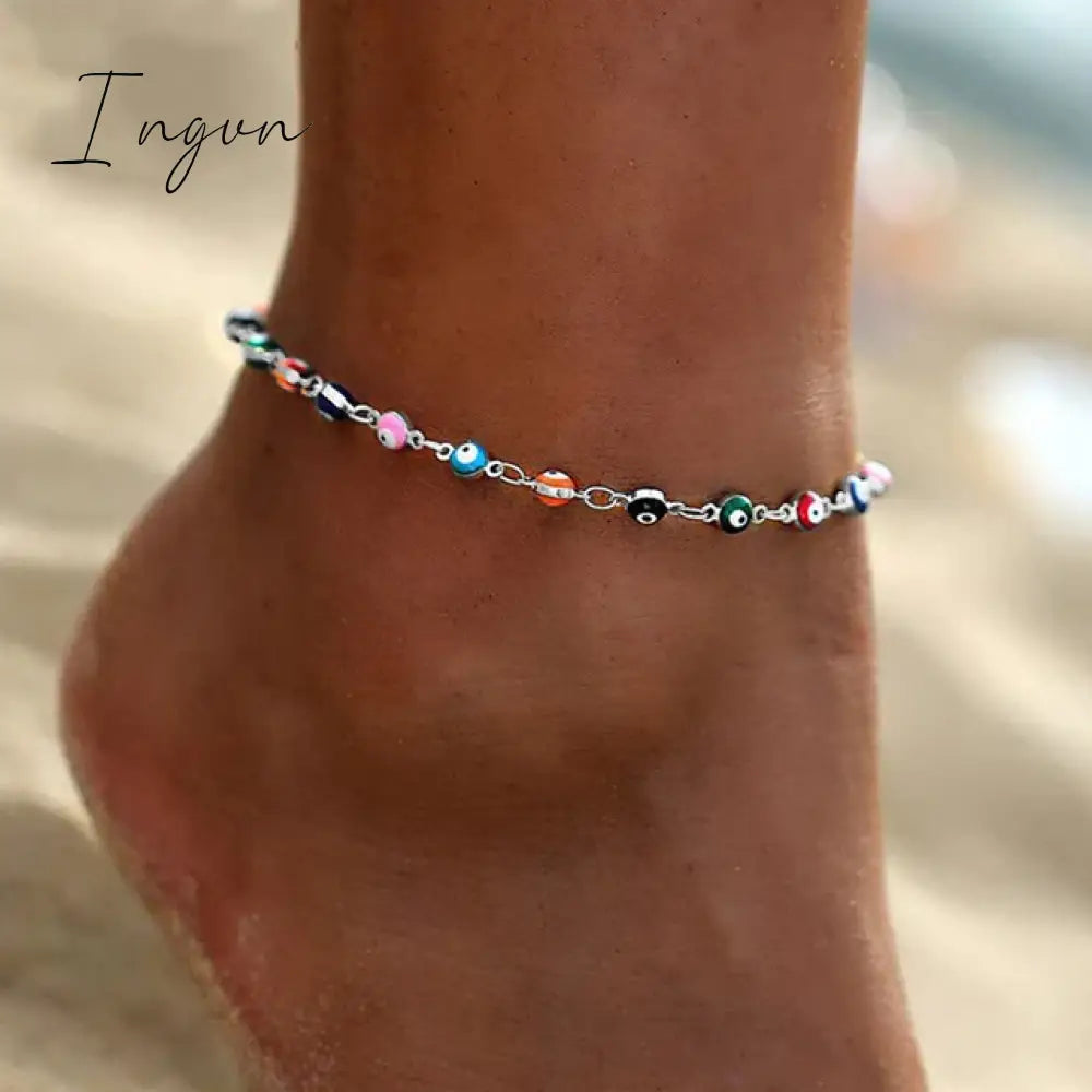 Bohemian Colorful Turkish Eyes Anklets for Women Butterfly Flower Zircon Shell Cat Ankle Bracelet Summer Beach Foot Leg Jewelry