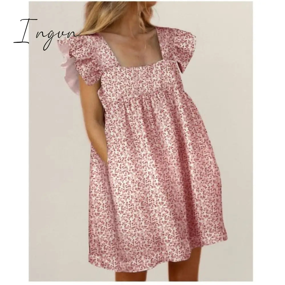 Ingvn - Women Autumn Spring Vintage Mini Cupcake Dress V Neck Long Lantern Sleeve Back With Ruffles Korean Style Elegant Red Dress