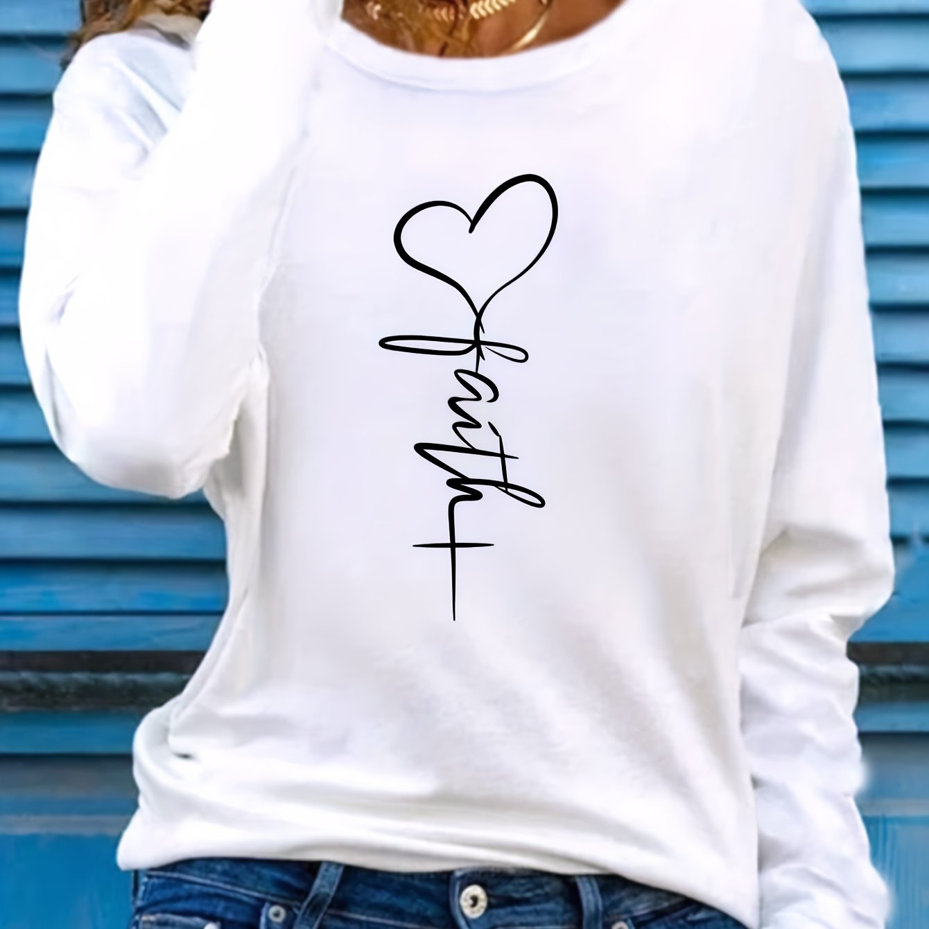 Faithful Favourite Crew Neck T-shirt - Women's Long Sleeve Casual Top for Spring & Fall - Soft, Comfortable, Relaxed Fit, Versatile Wardrobe Essential for Everyday Wear