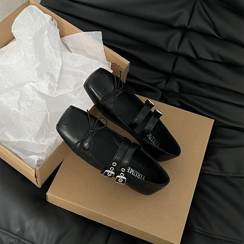 Spring Women Mary Jane Shoes Fashion Square Toe Ladies Comfort Soft Sole Flats Women's Comfort Ballerinas Shoes