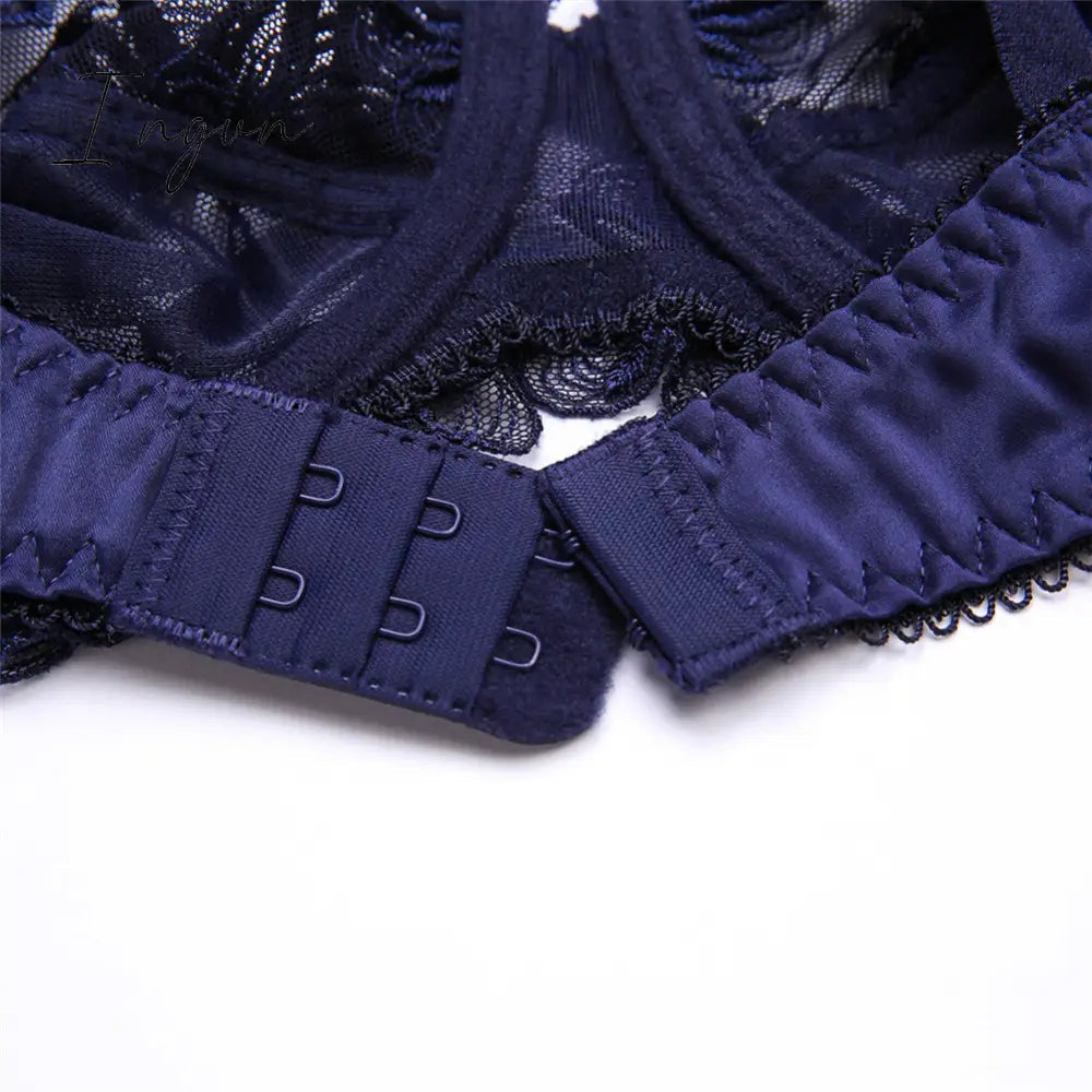 Ingvn - Hot 2pcs Women Sexy Ultra-Thin  Breathable Floral Lingerie  Sets Bras+Thongs