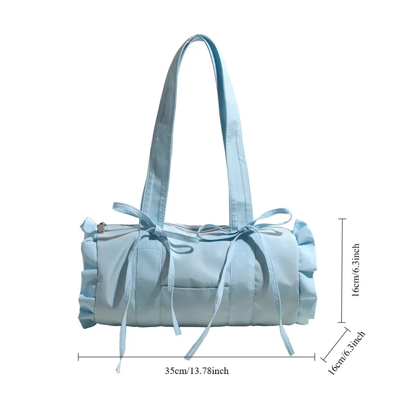Ingvn  Women Summer Stylish Shoulder Bag Large Capacity Ruched Bow Ballet Style Pillow Bag Casual Versatile Commuter Handle Bag