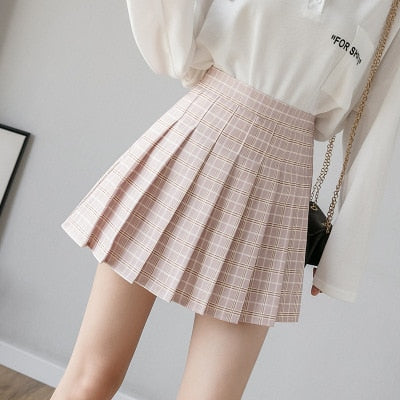 Preppy Japanese Korea Short Skirts New High Waist Mini Womens Skirts Kawaii Pink Plaid Pleated Tennis Casual Skirt