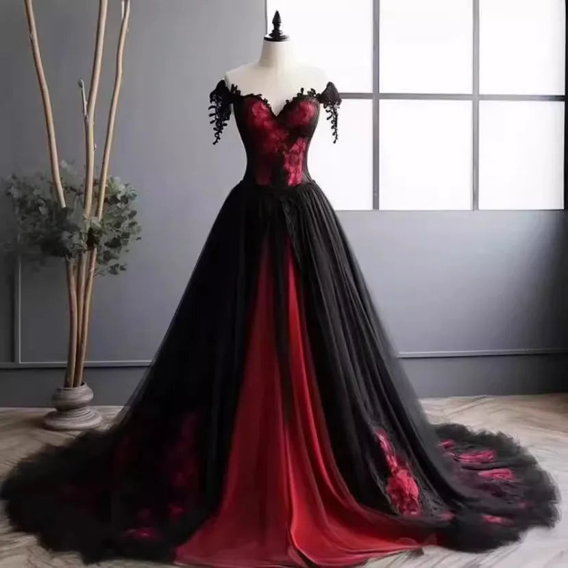 Burgundy Lace Sweetheart Prom Evening Dresses A-Line Lace up back Backless Party  gown