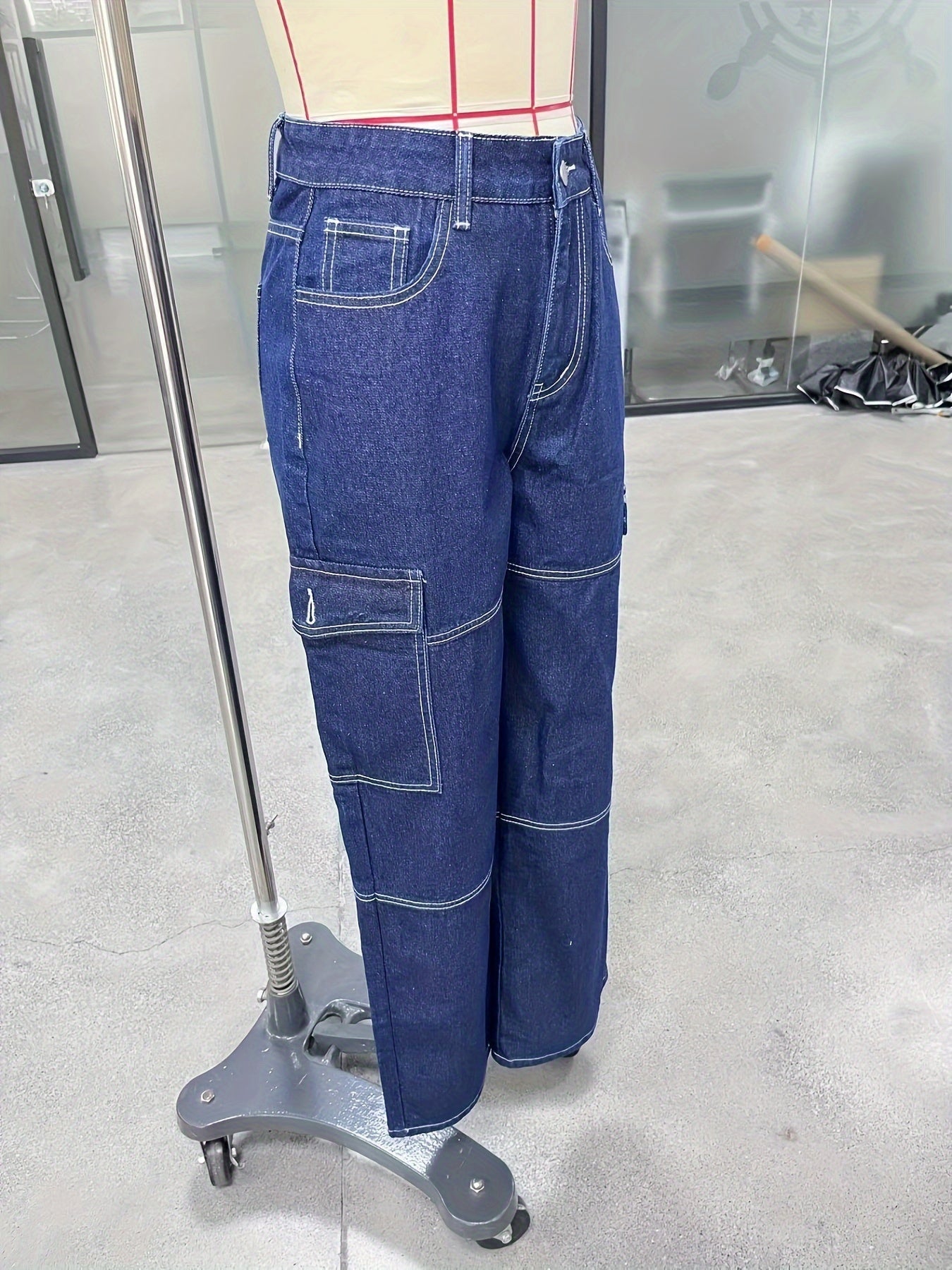 Y2K Kpop Cargo Pants for Women - Fashionable Flap Pockets, Comfortable Loose Fit, Durable Non-Stretch Denim, Straight Jeans Style - A Trendy Wardrobe Essential