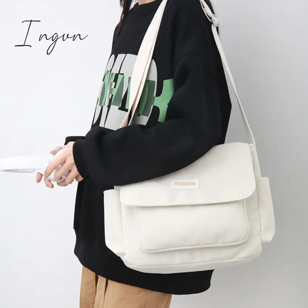 Ingvn - Women's School Messenger Bags for Women Shoulder Ladies Designer Handbag Solid Large Capacity Casual Canvas Shoulder Female Bags