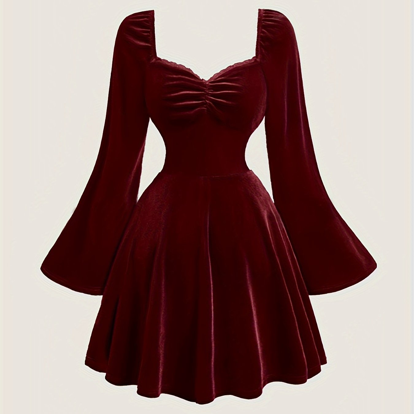 Velvet Elegant V-Neck Long Sleeve Dress - Pleated with Lace Detail, Perfect for Fall/Winter Parties & Banquets