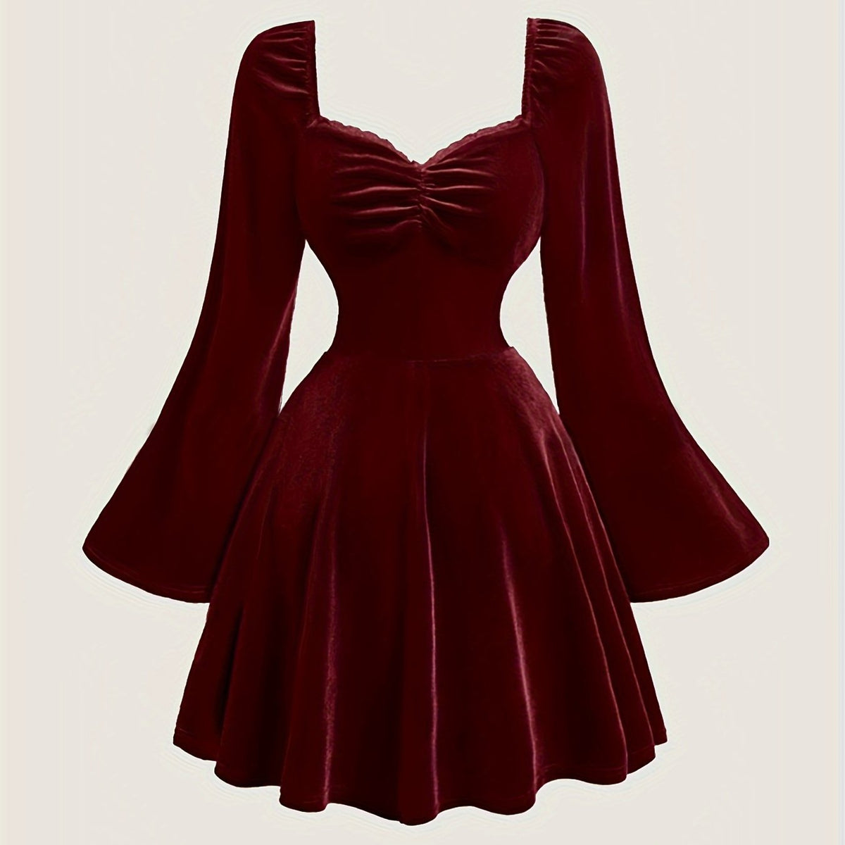 Velvet Elegant V-Neck Long Sleeve Dress - Pleated with Lace Detail, Perfect for Fall/Winter Parties & Banquets