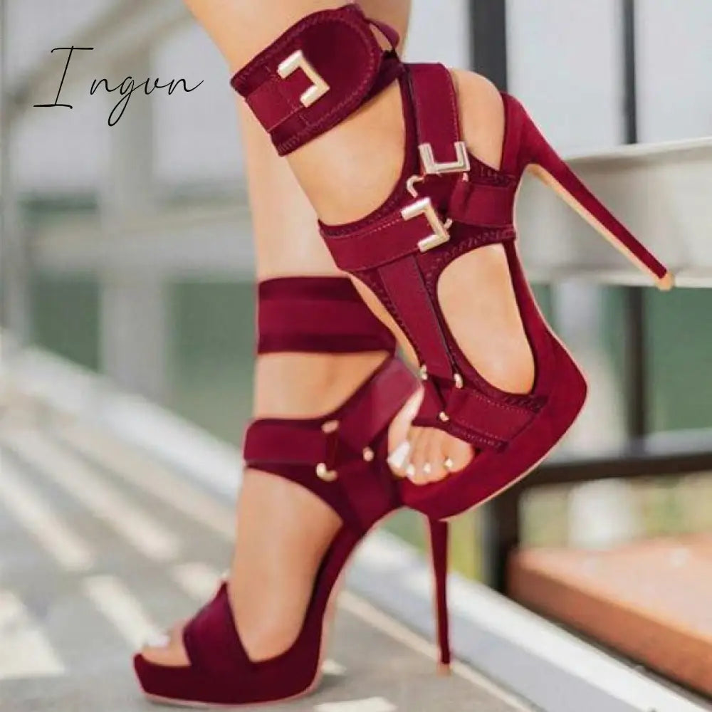 Ingvn - Stylish Buckle Ankle-Wrap Stiletto High Heels