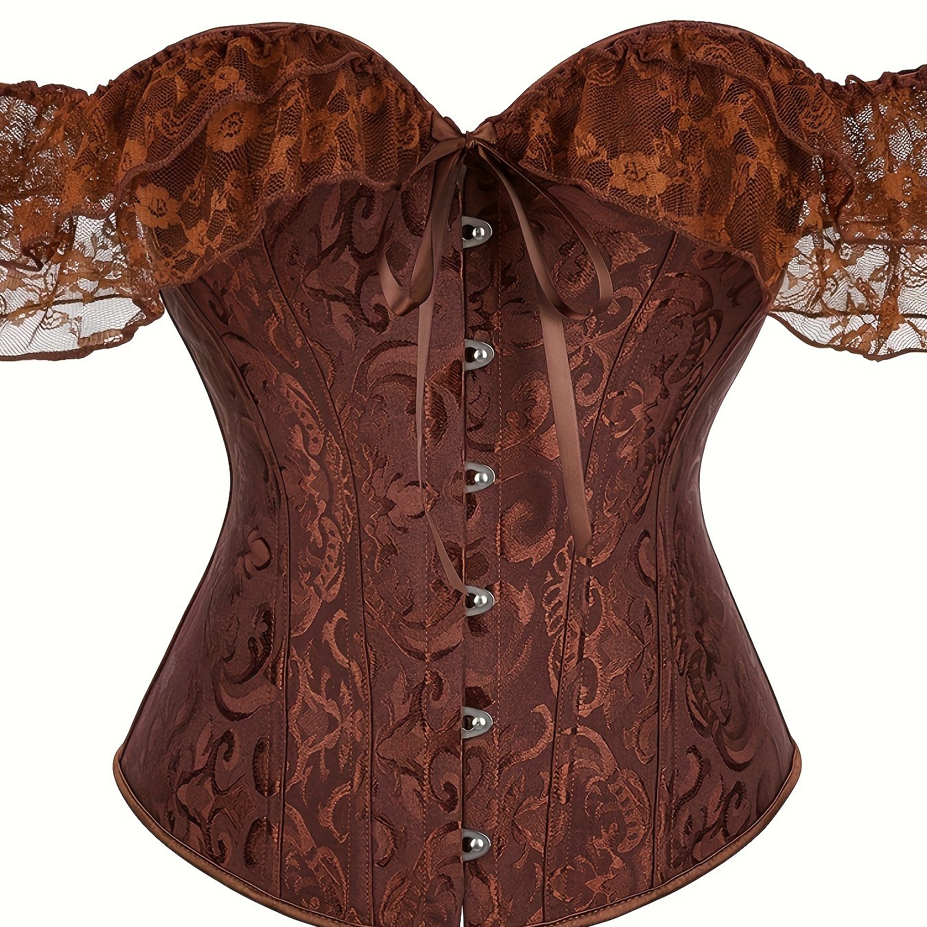Romantic Lace Stitching Corset Bustier - Firm Tummy Control Body Shaper with Adjustable Lace-Up - Elegant Jacquard Fabric Womens Lingerie & Premium Shapewear