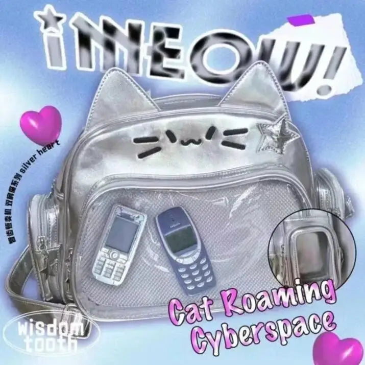Ingvn  Y2K Korean Harajuku Japan Kawaii Cat Ita White Crossbody Bag Vintage Mini Backpacks Aesthetic Cute Shoulder Crossbody Bags Women