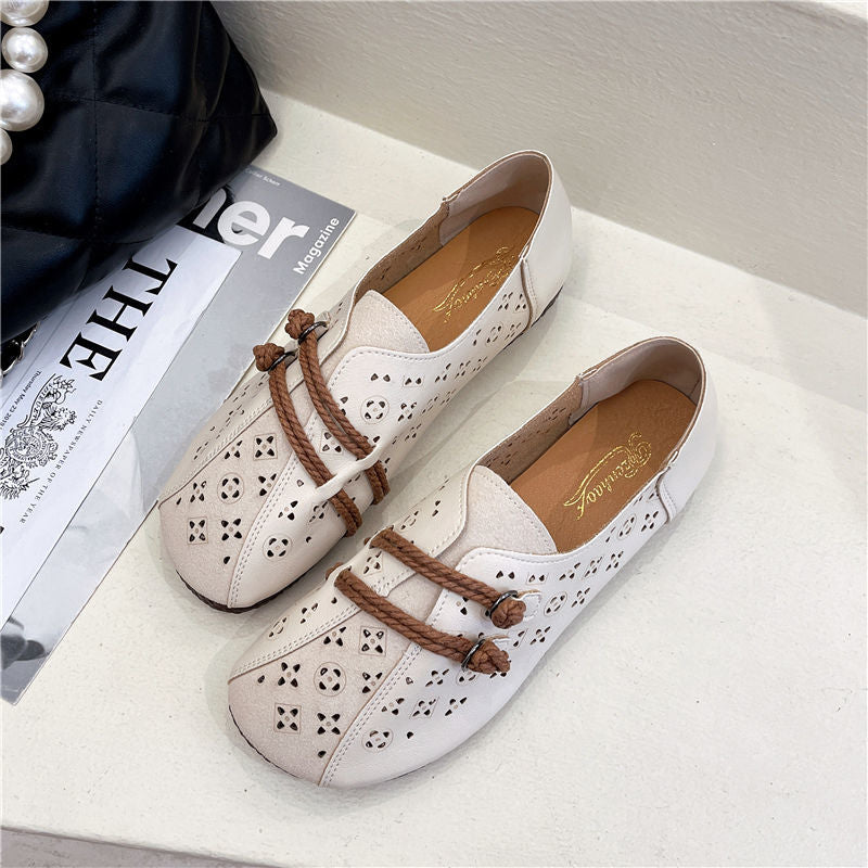 Newly Square Toe Women's Flats Designer Cutout Shoes Ladies Wide Fit Soft Leather Moccasins Female Driving Sneakers