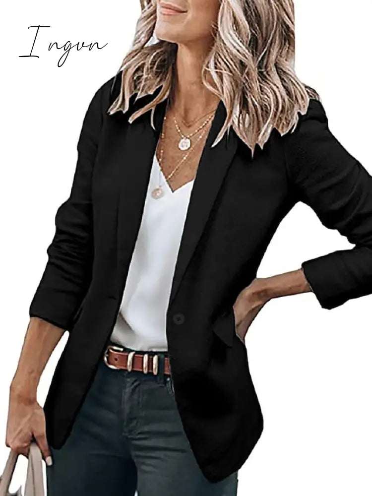 Ingvn - Women's Casual Blazers Clean Fit Fall Open Front Long Sleeve Work Office Jackets Coat claret Dark Grey White Black Blue Traditional / Classic Daily Buttoned Front Turndown Regular Fit S M L XL XXL