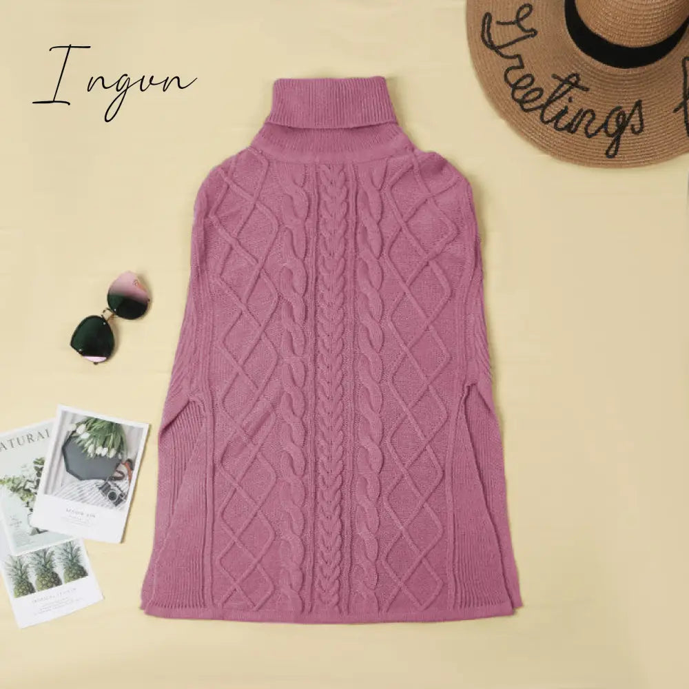 Ingvn -  High Neck Loose Cable Knit Pattern Stitching Sweater(7 Colors)