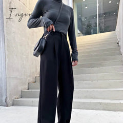 Ingvn - Women Suit Pants Spring Office Lady Long Trousers New Autumn Solid Loose High Waist Pant Vestodo Female Pants