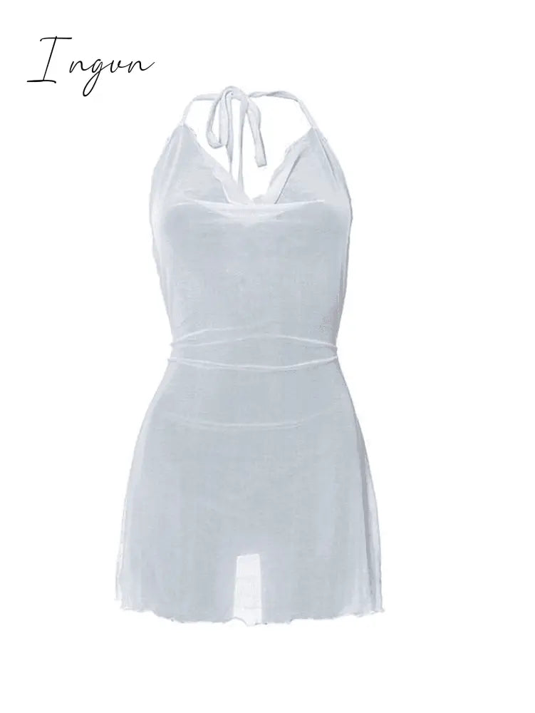 Ingvn - See Through Halter Mesh Mini Dress
