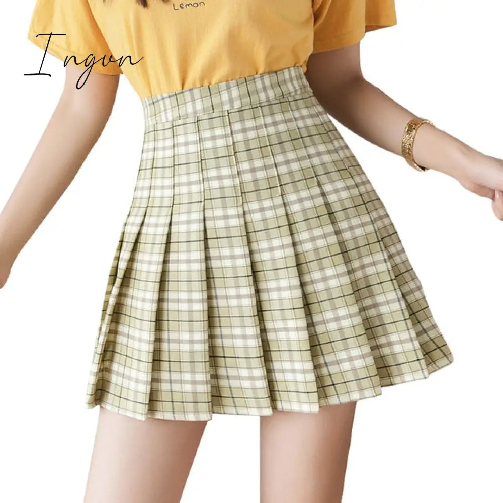 Ingvn - Y2k Summer Korean Fashion Short Women Skirt Casual Slim Elastic High-Waisted Striped Harajuku Pleated Plaid A-Line Mini Skirts