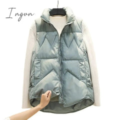 Ingvn - Autumn Winter Down Cotton Soild Women's Vest Short Style New Slim Fashion Stand-up Collar White Jacket Sleeveless Vest