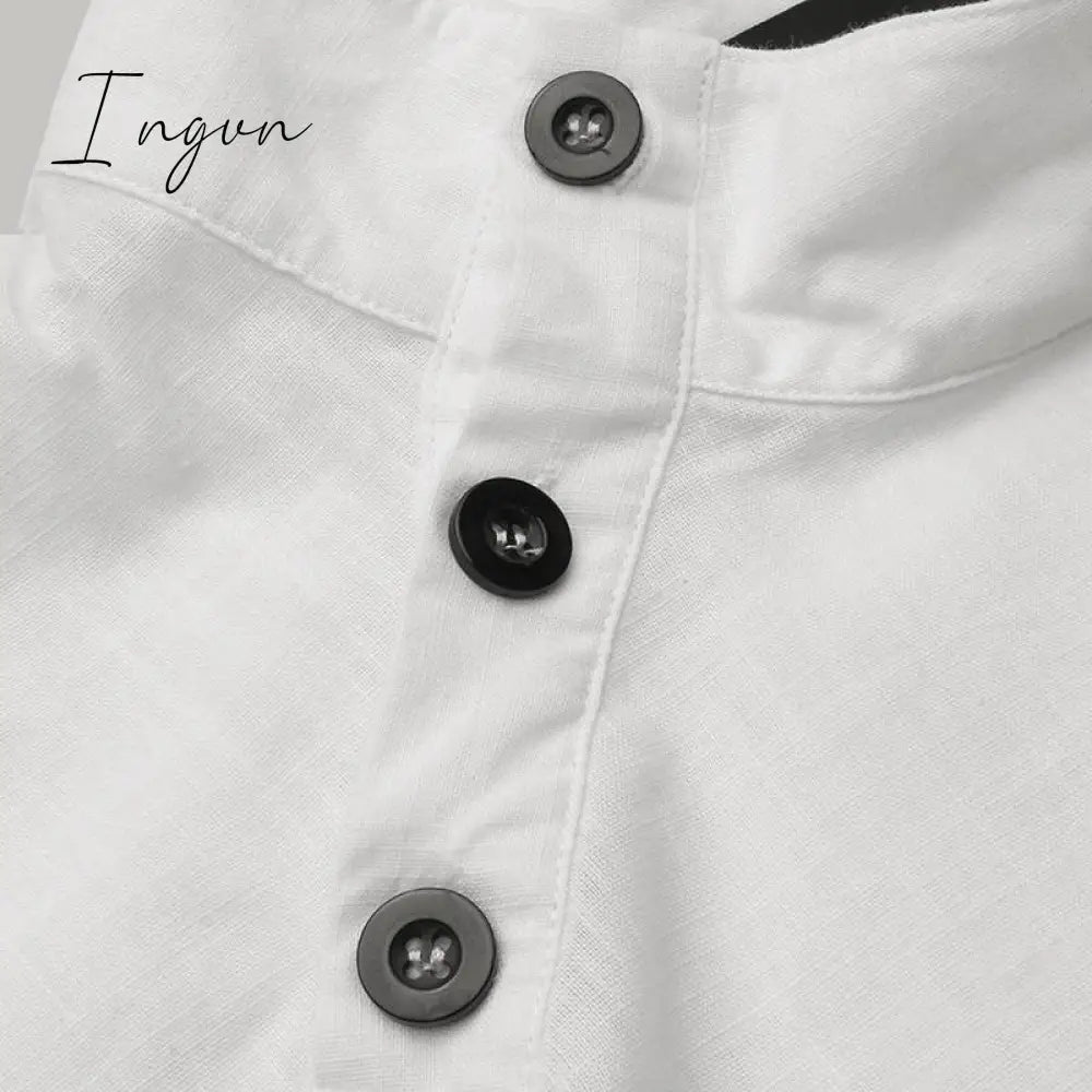 Ingvn - New Stylish Tunic Tops Plus Size Women Short Sleeve Summer Blouses Buttons Solid Cotton Linen Tops Casual Loose Blusas Femme