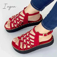Ingvn - Fashion 2024 Summer Platform Sandals Women Casual Rubber Sole Non-slip Women Shoes Comfortable Peep Toe Rivet Beach Sandals