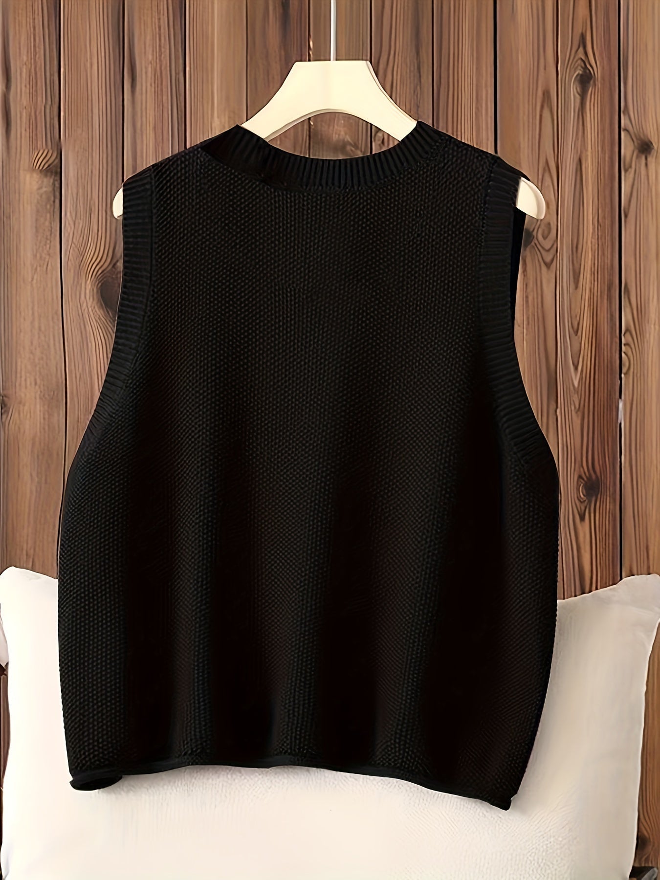 Women's Casual Solid Crew Neck Knitted Sleeveless Loose Fit Vest Sweater, Soft and Cozy Winter Clothing