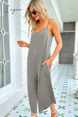 Ingvn - Round Neck Pocketed Sleeveless Jumpsuit