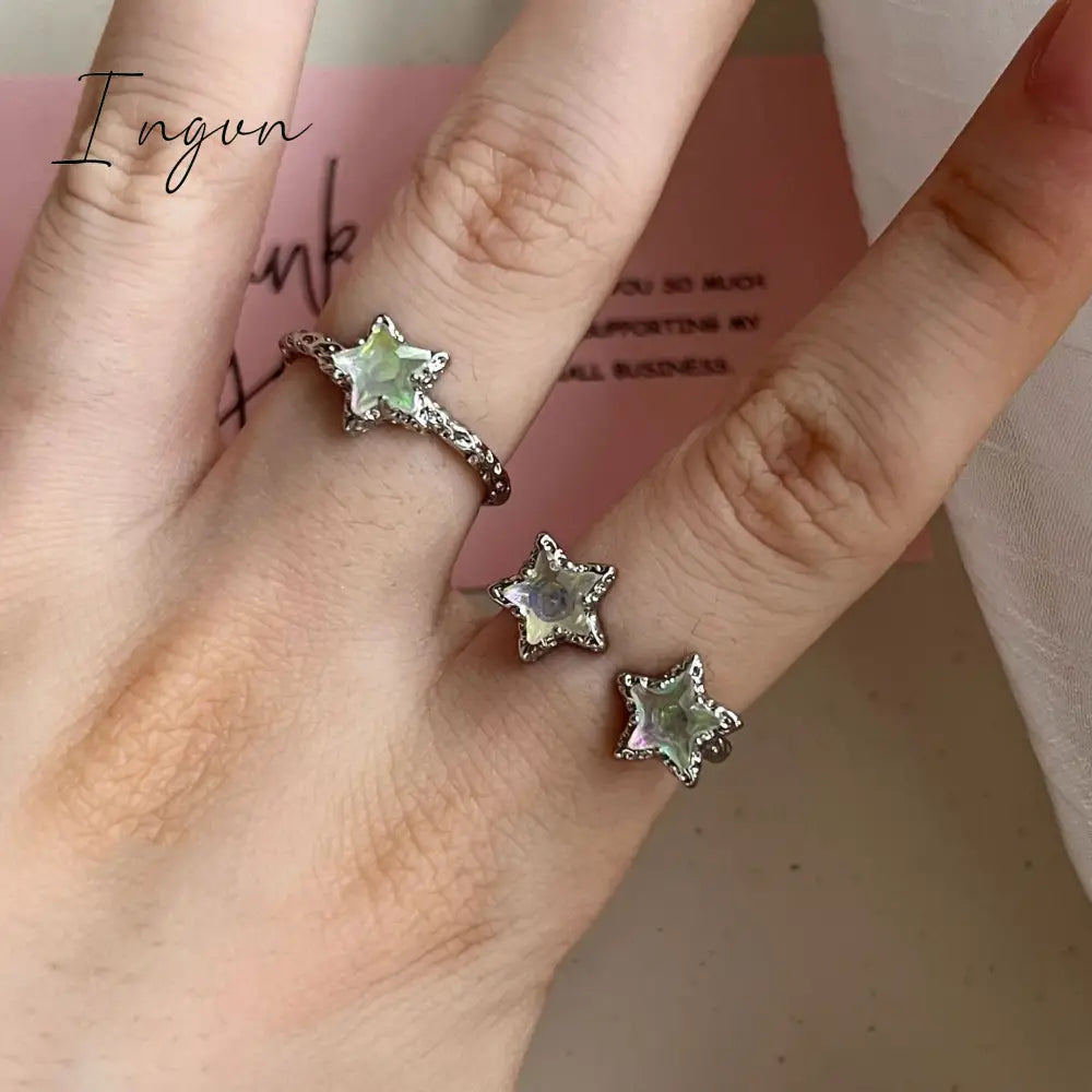 Y2K Kpop Lucky Star Ring Adjustable Irregular Geometric Punk Retro Women Crystal Ring Set Fashion Girls Aesthetic Jewelry