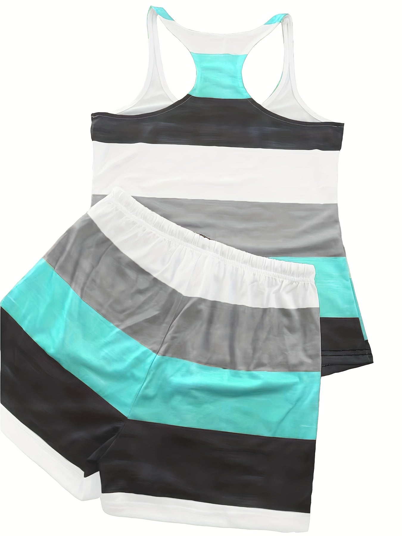 Elastic Comfort: Women's Spring/Summer Striped Two-Piece Set - Casual Sleeveless Tank & Adjustable Shorts, Easy Care & Stylish